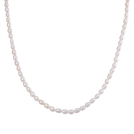 D'Joy AAA Weiße Süßwasser Perle (5-6 mm) Halskette ca. 50 cm 925 Silber rhodiniert