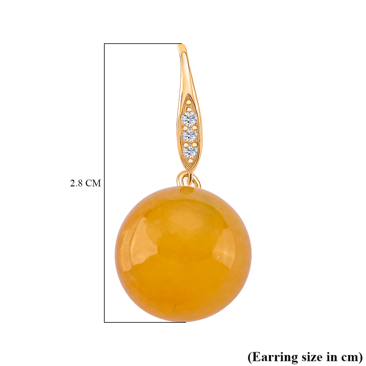 D'Joy Honig Jade, Weißer Zirkon Ohrringe 925 Silber Vergoldet ca. 37.10 ct