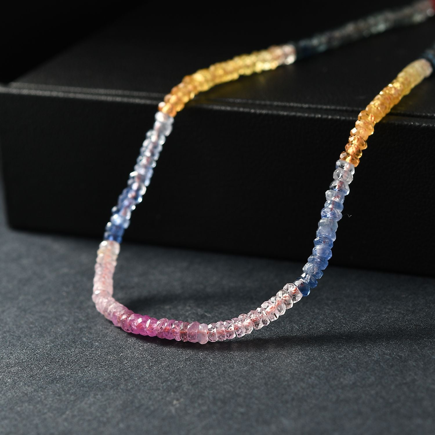AA Mehrfarbig Saphir Halskette ca. 45 cm 925 Silber rhodiniert ca. 47,00 ct.