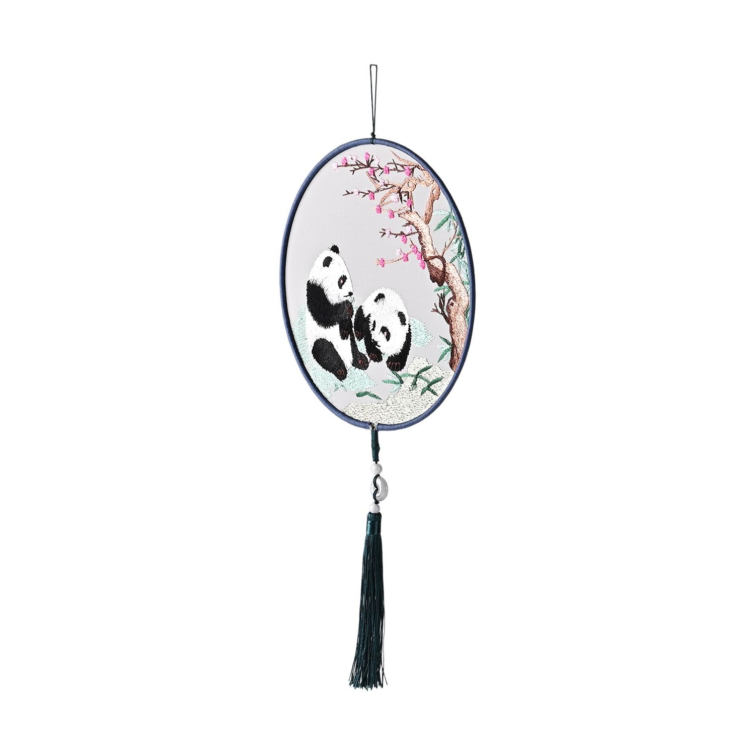 LIVMORE - Handstickerei-Wanddekoration aus 100% Seide mit Jade-Quaste, 20 cm, Panda-Motiv