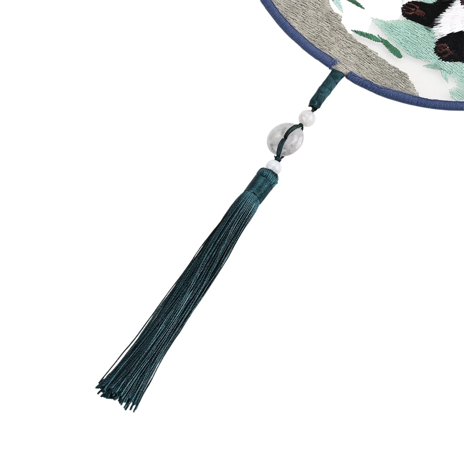 LIVMORE - Handstickerei-Wanddekoration aus 100% Seide mit Jade-Quaste, 20 cm, Panda-Motiv