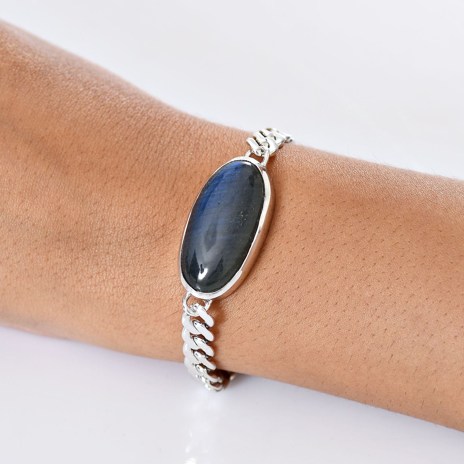 D'Joy AAA Labradorit Armband ca. 20 cm 925 Silber rhodiniert ca. 25.32 ct