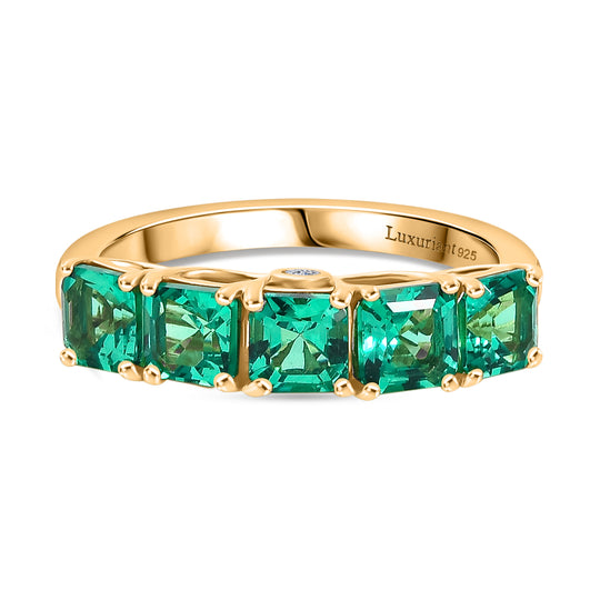 Luxuriant - AAA Lab Grown Kolumbianischer Smaragd, Lab Grown Diamant Ring 925 Silber 750 Gelbgold Vermeil (Größe 19.00) ca. 1.60 ct