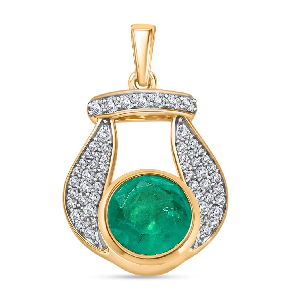 D'Joy Smaragd-Quarz Triplette, Weißer Zirkon Anhänger 925 Silber 750 Gelb Vergoldet ca. 3.95 ct