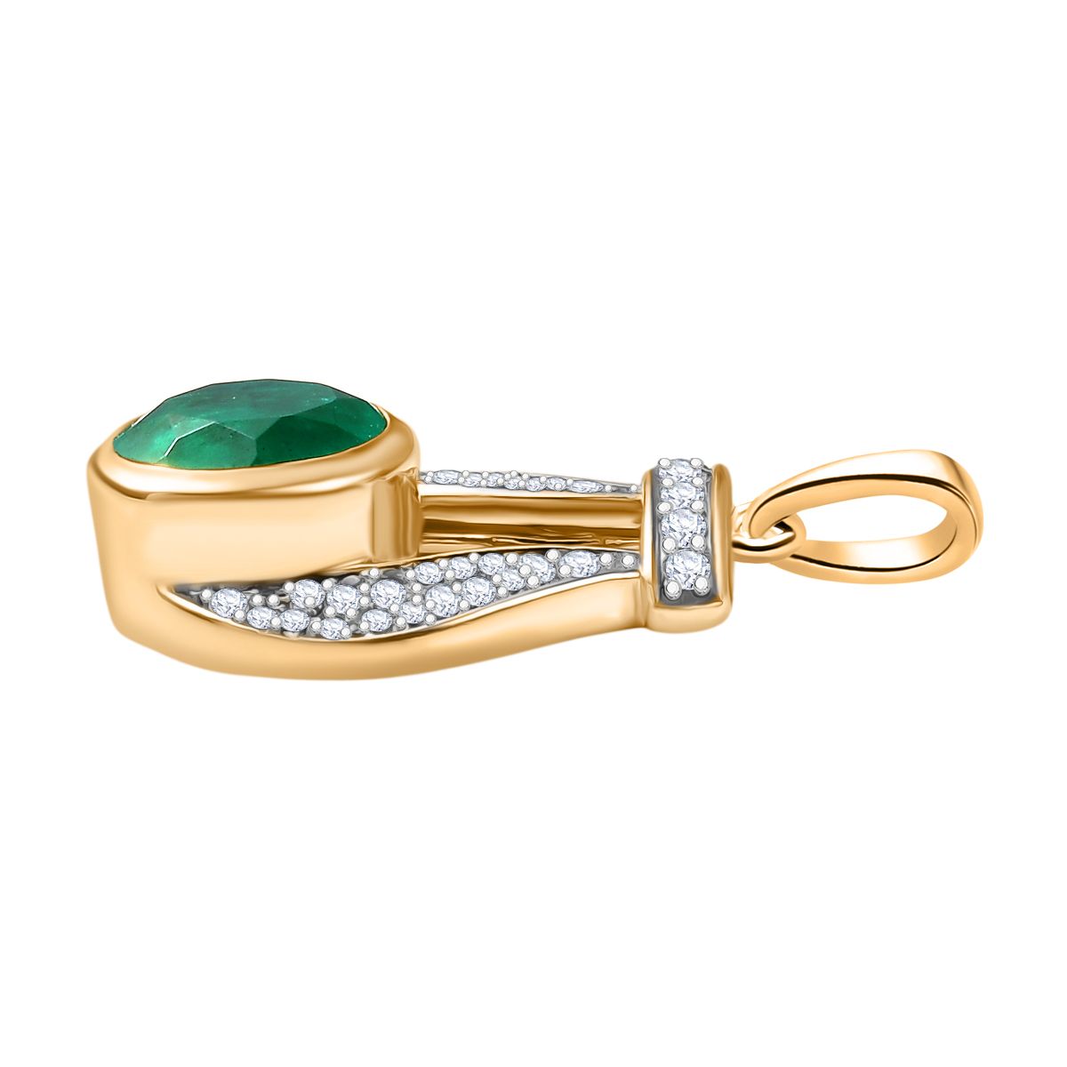 D'Joy Smaragd-Quarz Triplette, Weißer Zirkon Anhänger 925 Silber 750 Gelb Vergoldet ca. 3.95 ct