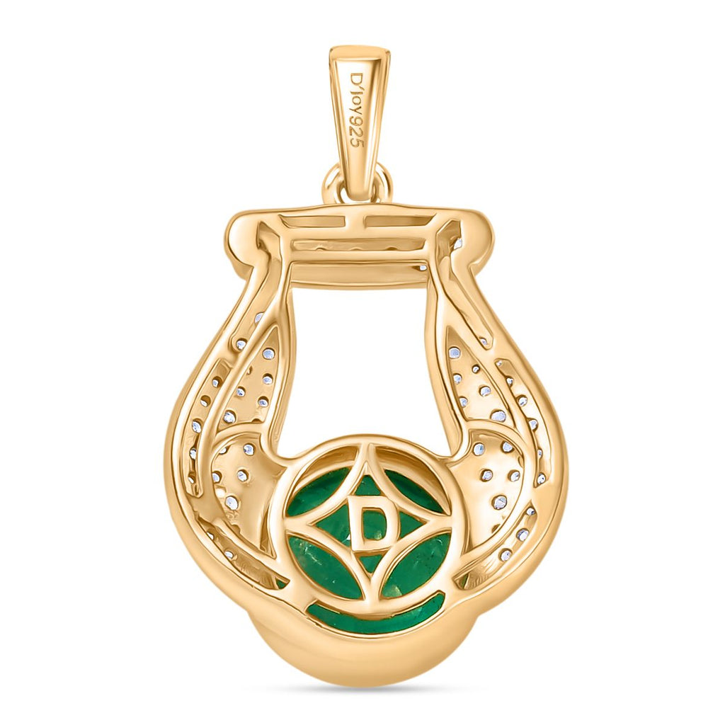 D'Joy Smaragd-Quarz Triplette, Weißer Zirkon Anhänger 925 Silber 750 Gelb Vergoldet ca. 3.95 ct