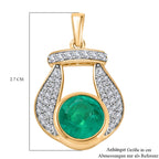 D'Joy Smaragd-Quarz Triplette, Weißer Zirkon Anhänger 925 Silber 750 Gelb Vergoldet ca. 3.95 ct