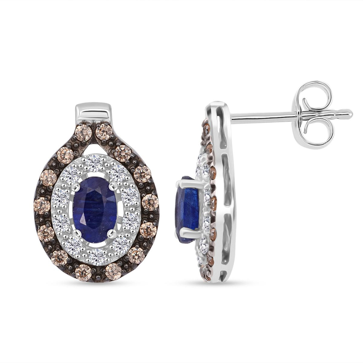 D'Joy Masoala Saphir (Fissure gefüllt), Kaffee Zirkon Ohrringe 925 Silber rhodiniert ca. 2.73 ct