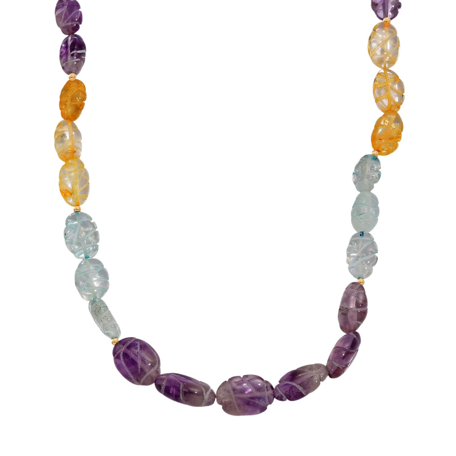 Aquamarin, Afrikanischer Amethyst, Citrin Halskette ca. 45 cm mit 5 cm extender, 925 Silber 750 Gelbgold Vermeil ca. 130.00 ct