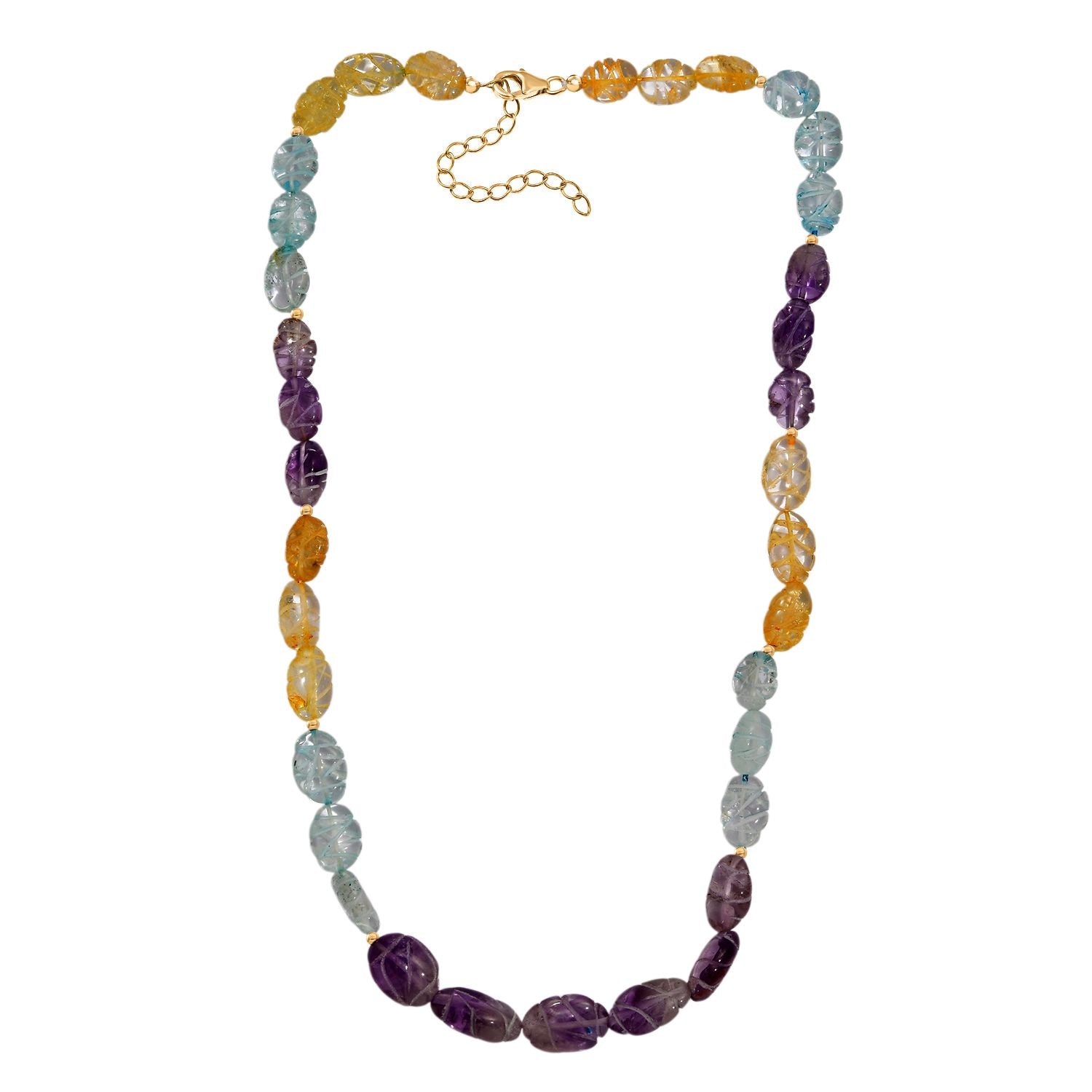 Aquamarin, Afrikanischer Amethyst, Citrin Halskette ca. 45 cm mit 5 cm extender, 925 Silber 750 Gelbgold Vermeil ca. 130.00 ct