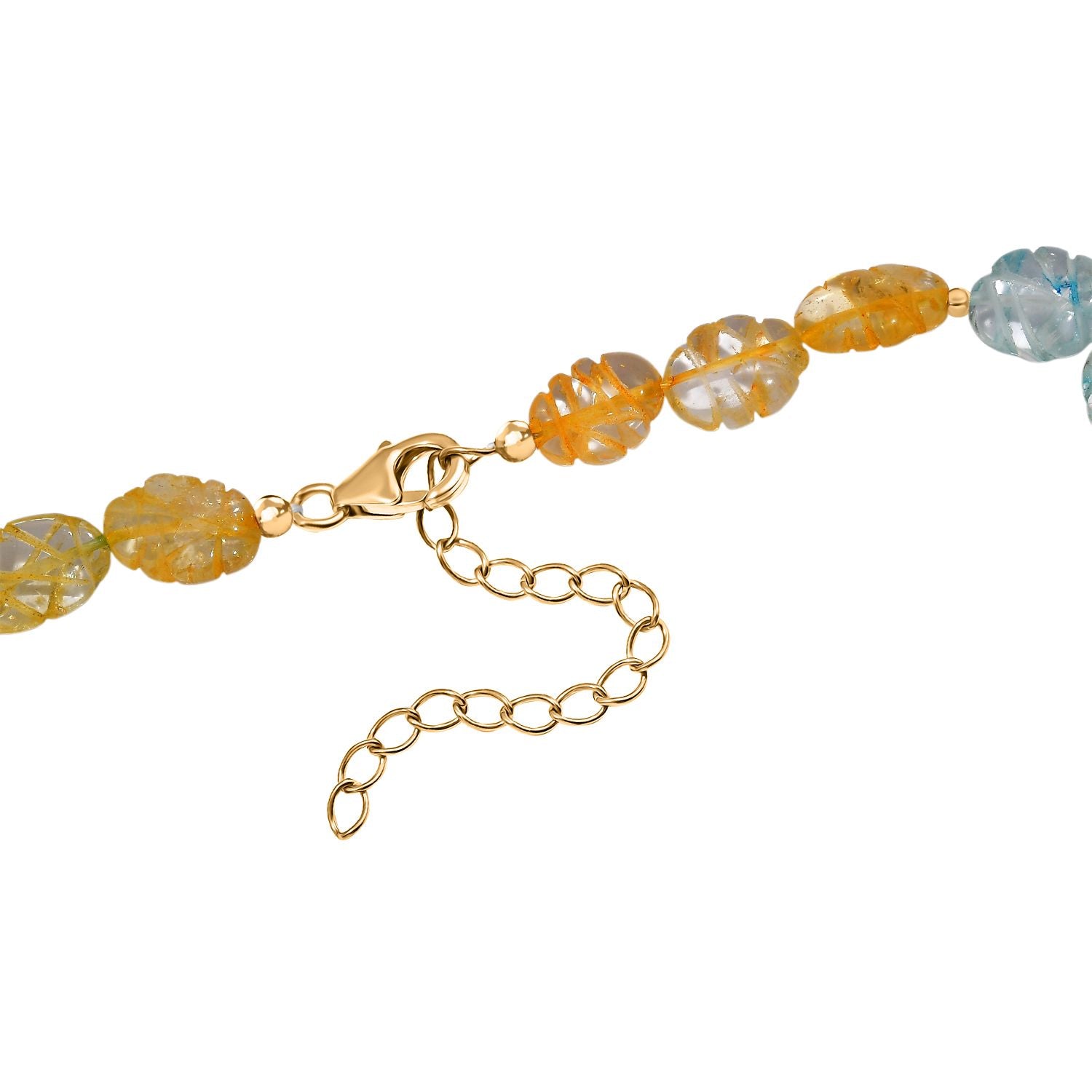 Aquamarin, Afrikanischer Amethyst, Citrin Halskette ca. 45 cm mit 5 cm extender, 925 Silber 750 Gelbgold Vermeil ca. 130.00 ct