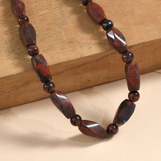 Leopard Jaspis, Rotes Tigerauge Halskette ca. 50 cm Nickelfreies Messing platiniert ca. 193.00 ct