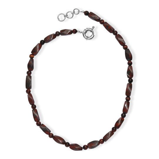 Leopard Jaspis, Rotes Tigerauge Halskette ca. 50 cm Nickelfreies Messing platiniert ca. 193.00 ct