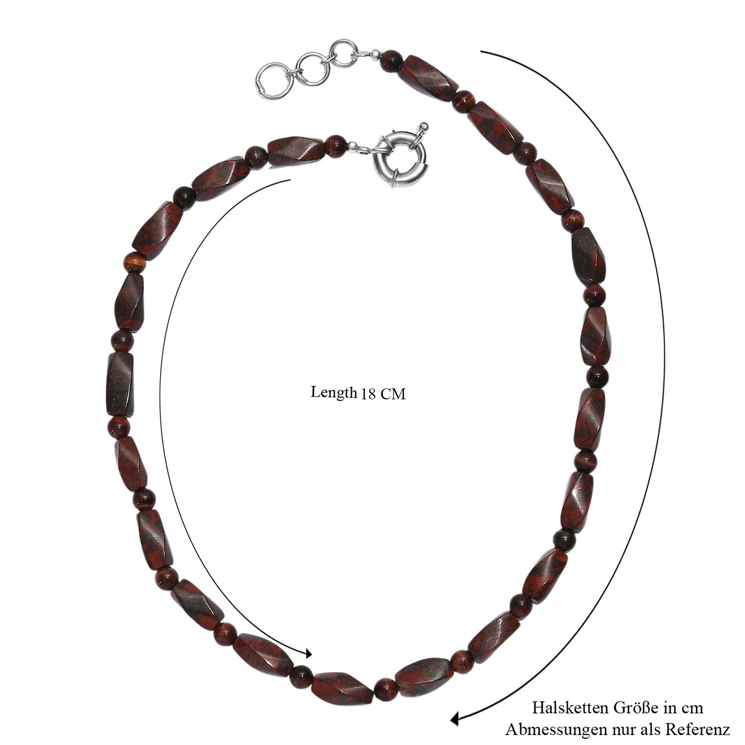 Leopard Jaspis, Rotes Tigerauge Halskette ca. 50 cm Nickelfreies Messing platiniert ca. 193.00 ct