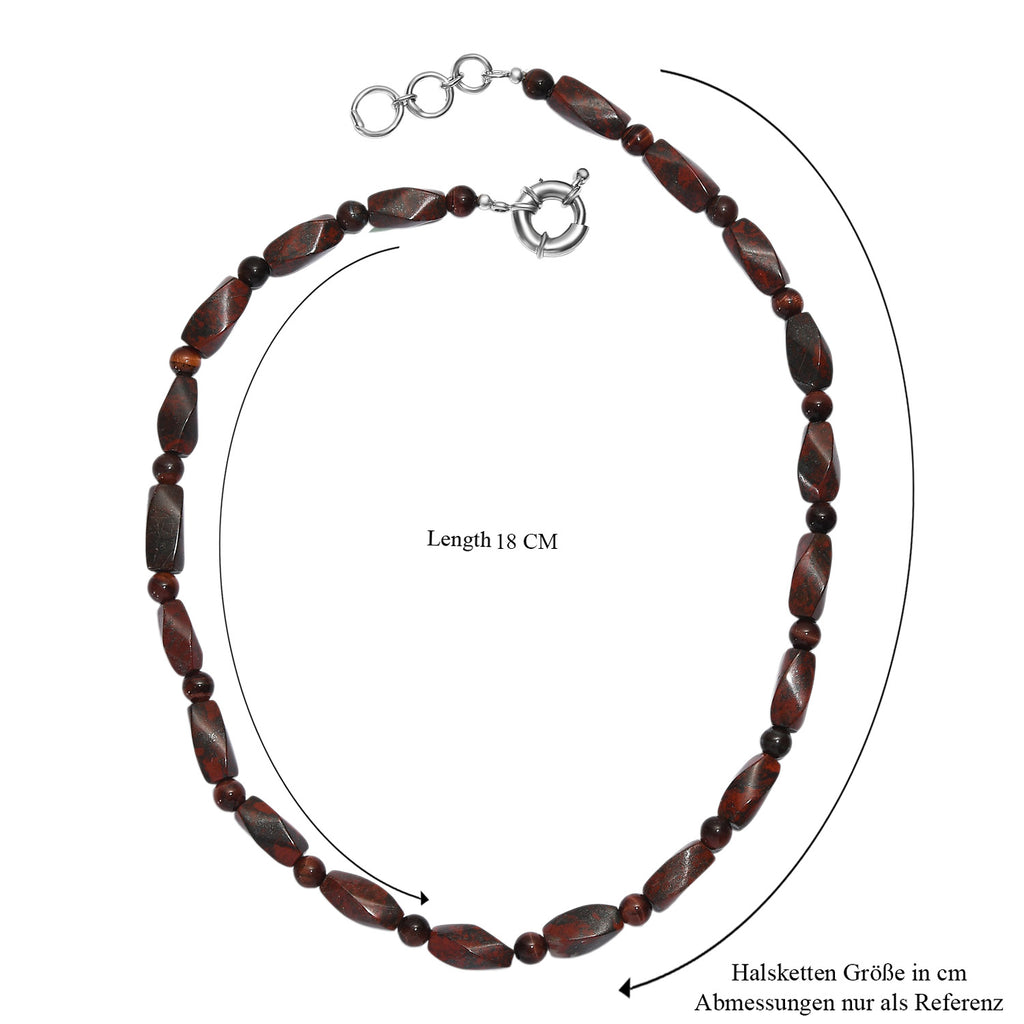Leopard Jaspis, Rotes Tigerauge Halskette ca. 50 cm Nickelfreies Messing platiniert ca. 193.00 ct