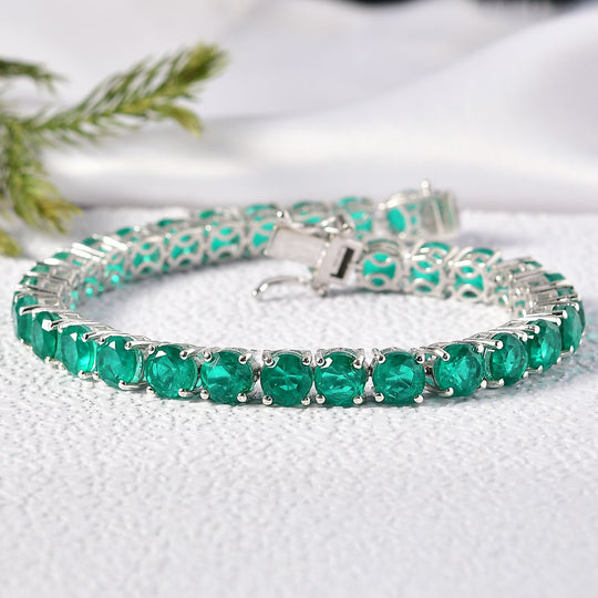 D'Joy Smaragd-Quarz Triplette Armband ca. 19 cm 925 Silber rhodiniert ca. 32,46 ct.