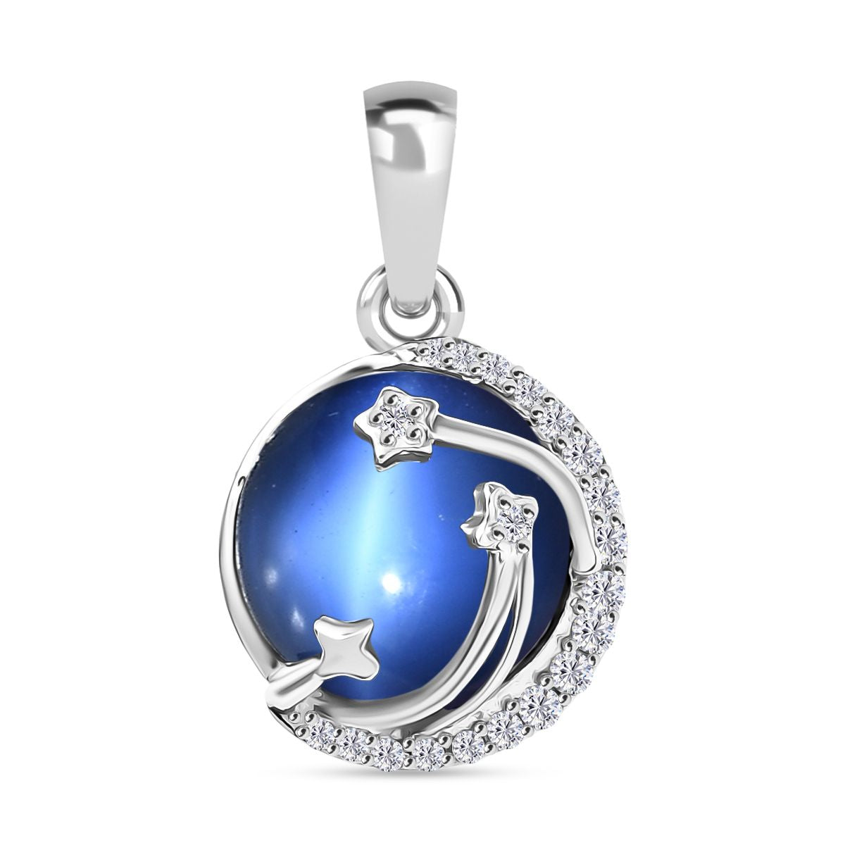 D'Joy Aurora Mondstein, Weißer Zirkon Anhänger 925 Silber rhodiniert ca. 3.92 ct
