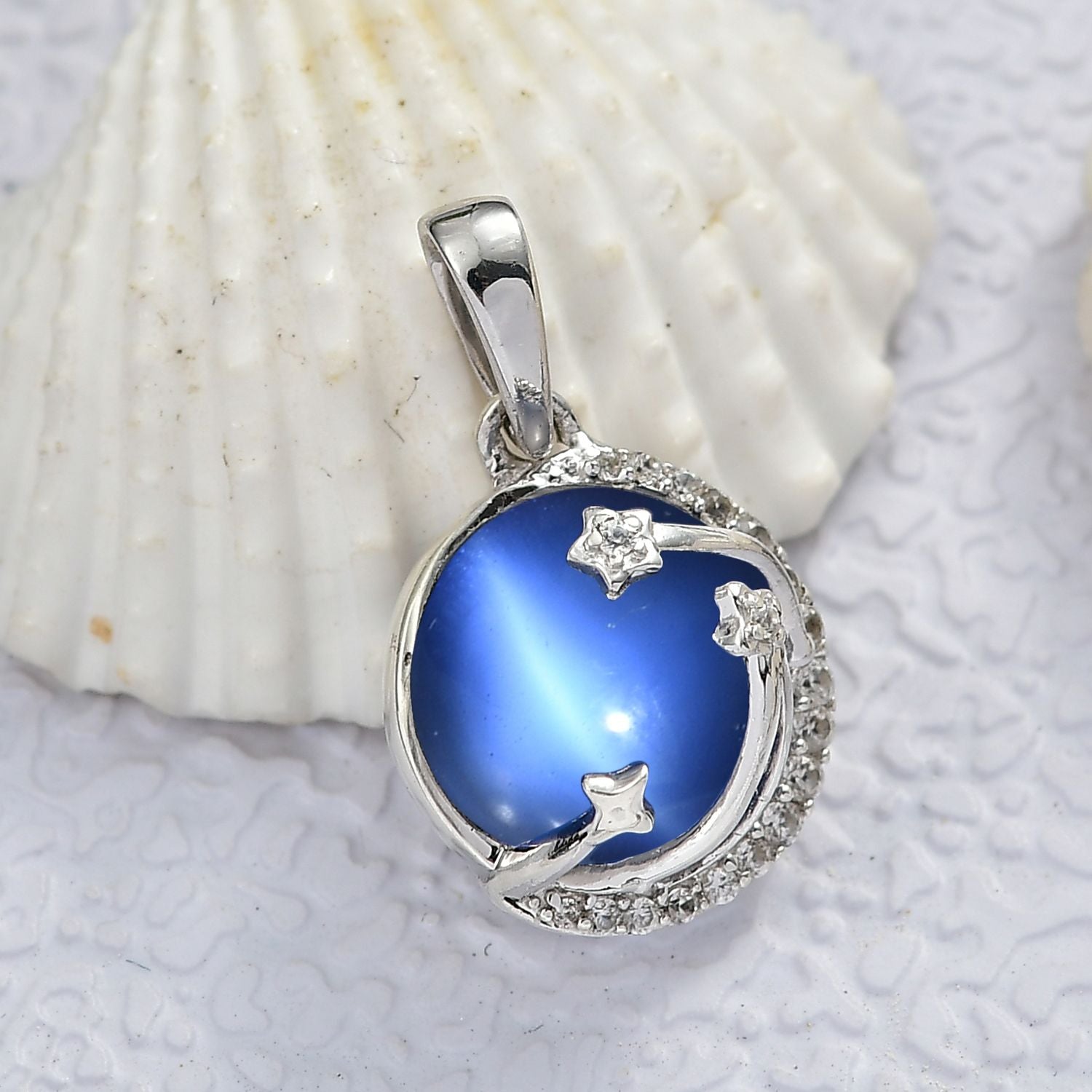 D'Joy Aurora Mondstein, Weißer Zirkon Anhänger 925 Silber rhodiniert ca. 3.92 ct