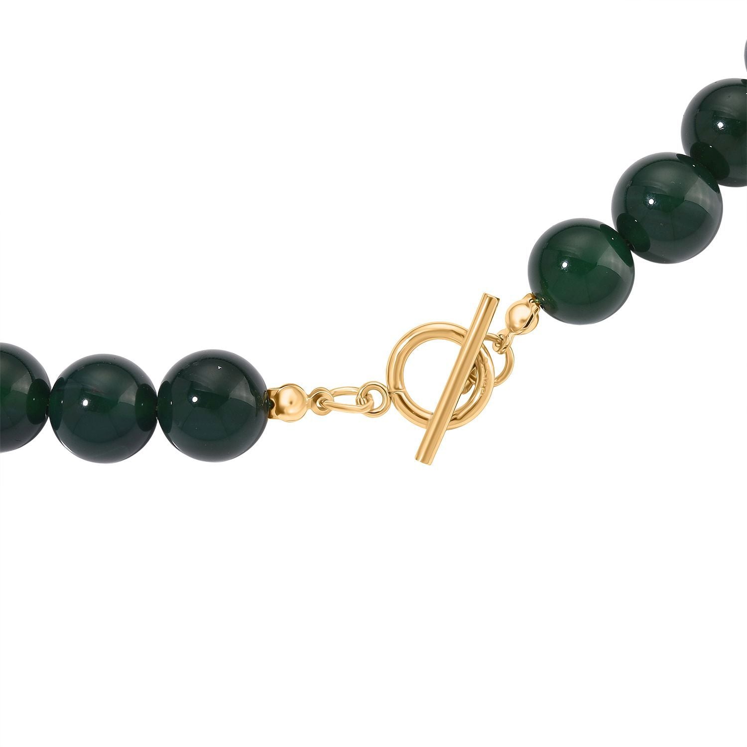 Verde Onyx, Weiße Muschelkernperle, Weißer Zirkonia Halskette ca. 50 cm Reiner Edelstahl Standard gelb vergoldet