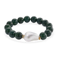 Verde Onyx, Weiße Muschelkernperle, Weißer Zirkonia Armband ca. Flexibles cm Standard gelb vergoldet