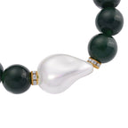 Verde Onyx, Weiße Muschelkernperle, Weißer Zirkonia Armband ca. Flexibles cm Standard gelb vergoldet