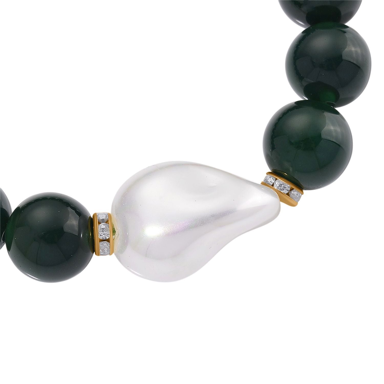 Verde Onyx, Weiße Muschelkernperle, Weißer Zirkonia Armband ca. Flexibles cm Standard gelb vergoldet