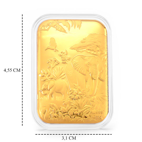 EXKLUSIVES GESCHENK - 999er Goldfolie mit Elefantenfamilie 10mg