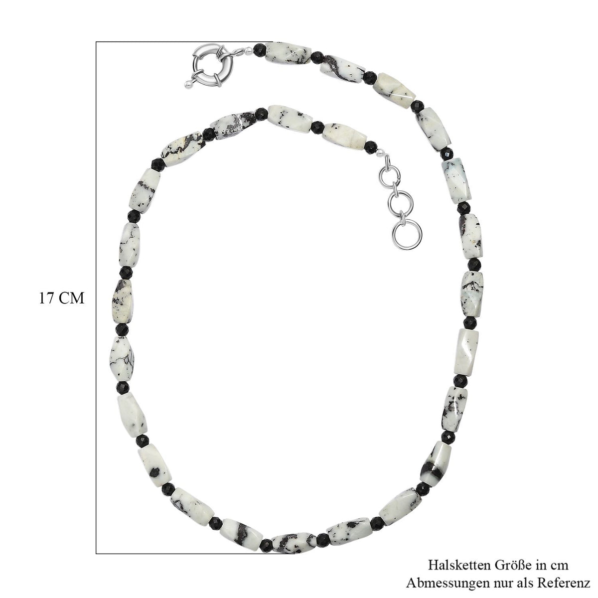 Weißer Türkis-Jaspis, Schwarzer Spinell Halskette ca. 50 cm Nickelfreies Messing platiniert ca. 200.00 ct