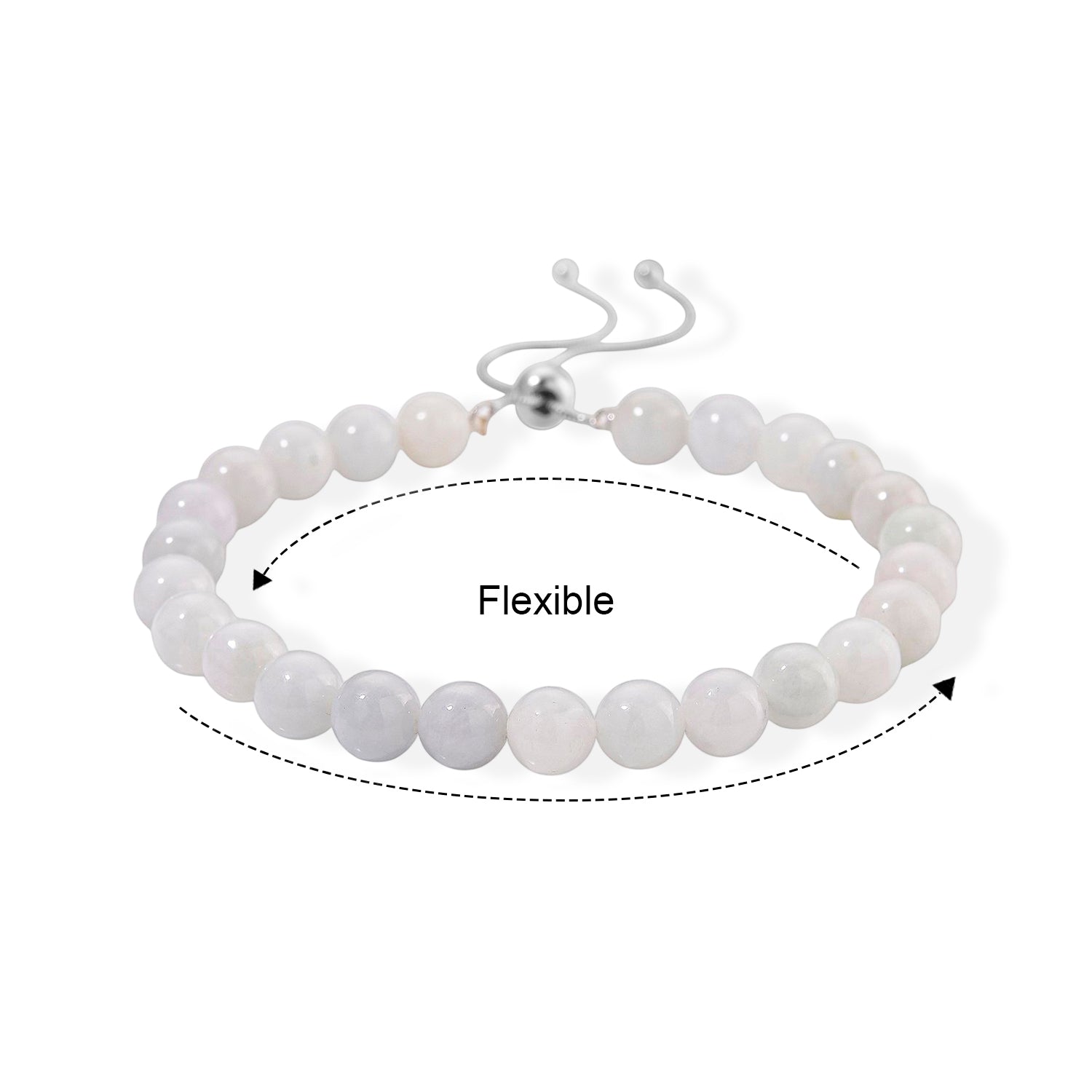 D'Joy natürliches weißes Jade flexibles Armband, 925 Silber rhodiniert - 90 ct.