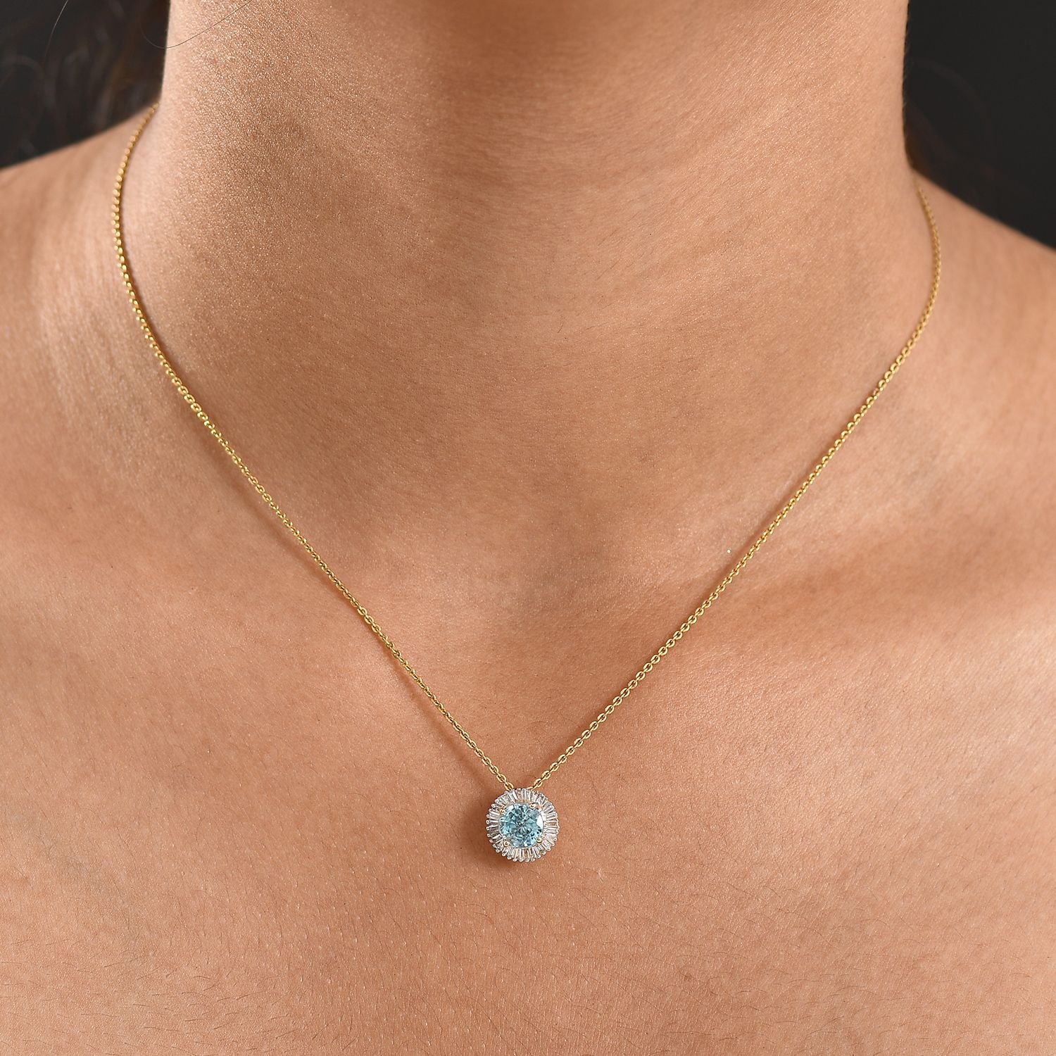 AAA Blauer Zirkon, Weißer Diamant Anhänger 585 Gold ca. 1,59 ct.