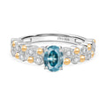 D'Joy AA Blauer Zirkon, Weißer Zirkon Ring 925 Silber platiniert und vergoldet (Größe 17.00) ca. 1,55 ct