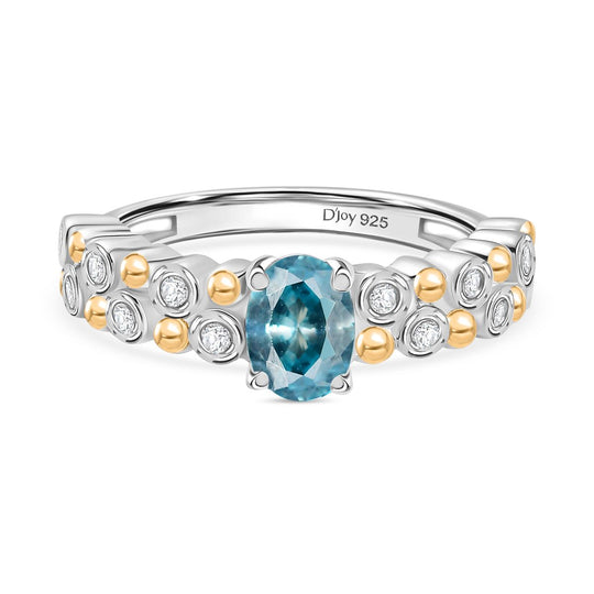 D'Joy AA Blauer Zirkon, Weißer Zirkon Ring 925 Silber platiniert und vergoldet (Größe 21.00) ca. 1,55 ct