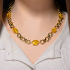 Simulierte Gelbe Bernstein Halskette, ca. 50 cm + 5 cm Extender, goldfarben