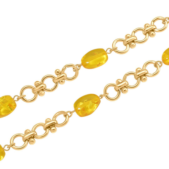 Simulierte Gelbe Bernstein Halskette, ca. 50 cm + 5 cm Extender, goldfarben