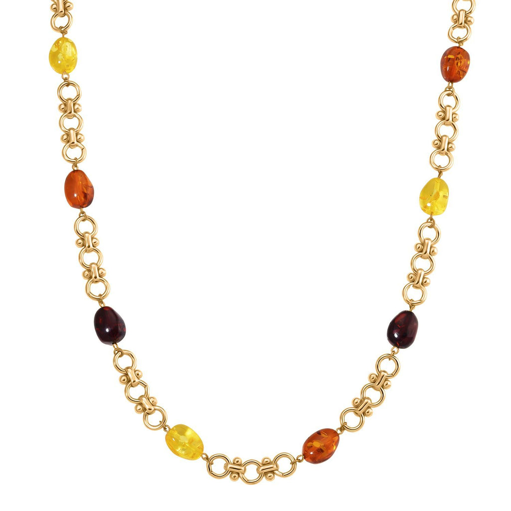 Simulierte Mehrfarbige Bernstein Halskette ca. 50 cm + 5 cm Extender, goldfarben