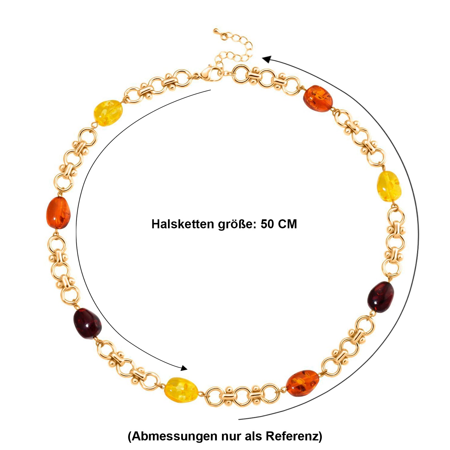 Simulierte Mehrfarbige Bernstein Halskette ca. 50 cm + 5 cm Extender, goldfarben