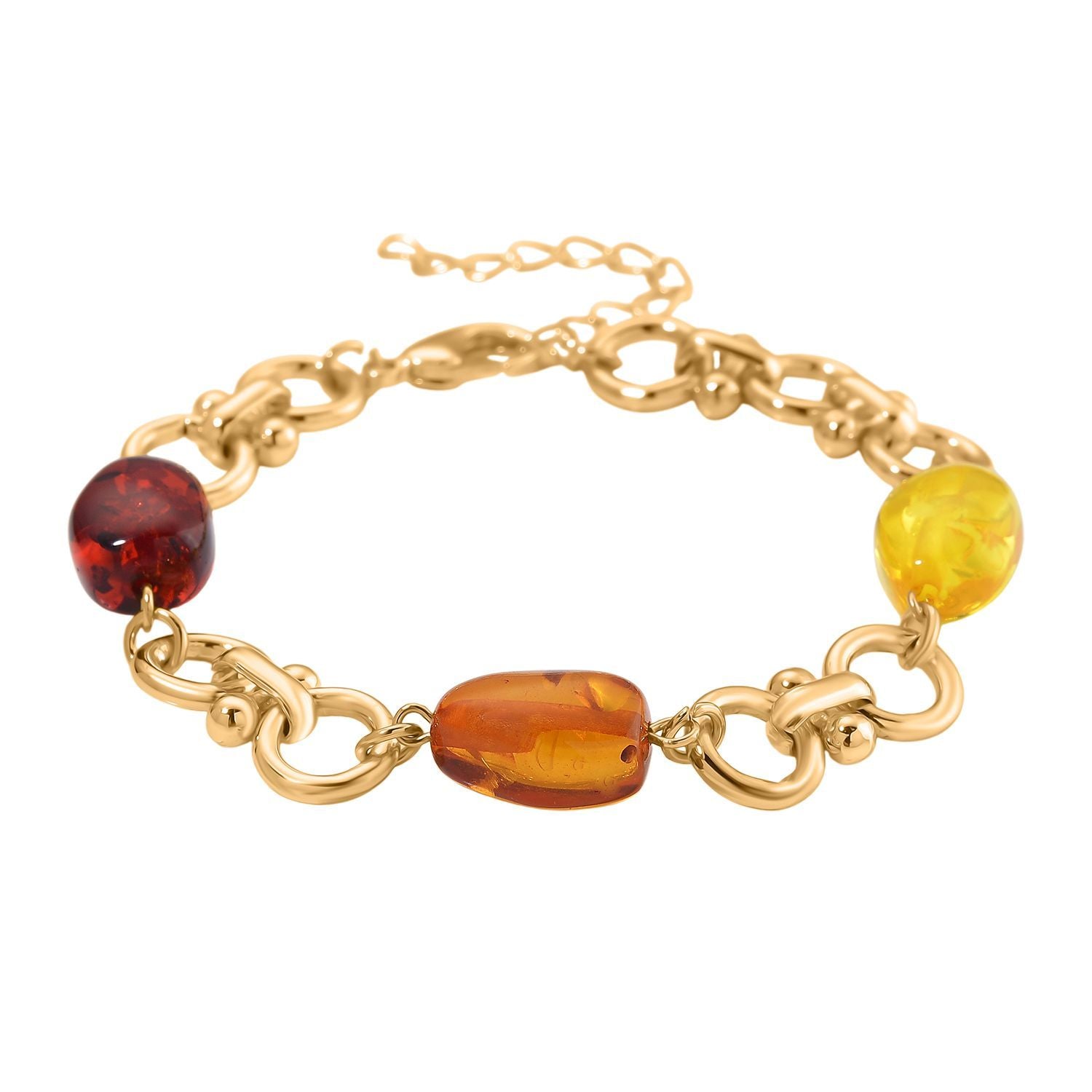 Simuliertes Mehrfarbiges Bernstein Armband ca. 19 cm + 5 cm Extender, goldfarben