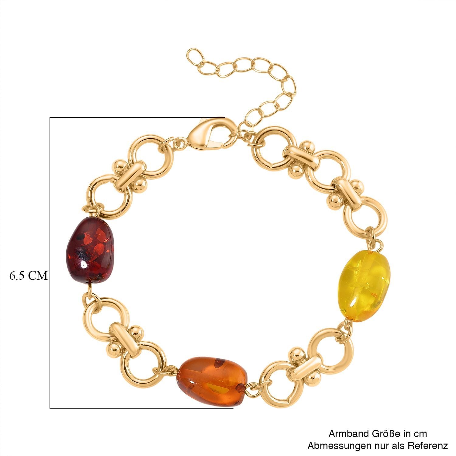 Simuliertes Mehrfarbiges Bernstein Armband ca. 19 cm + 5 cm Extender, goldfarben