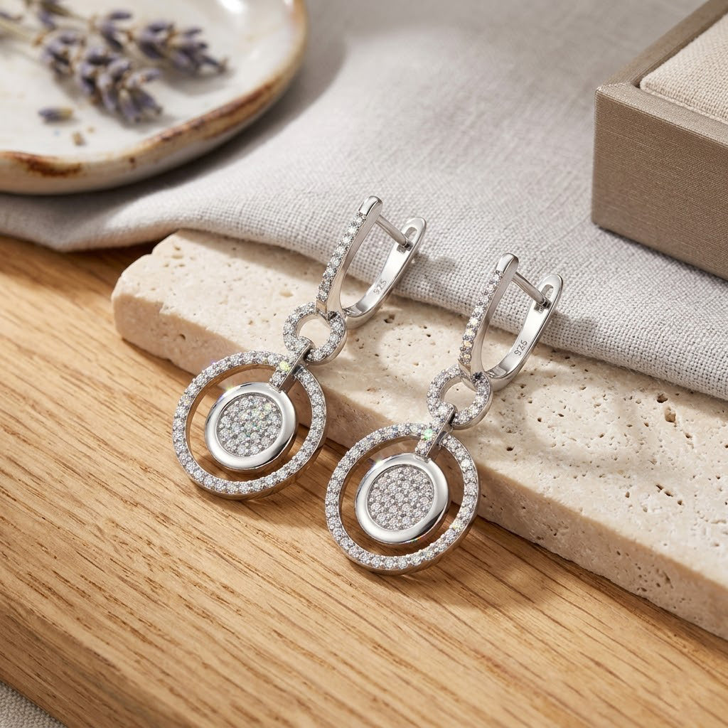 Lustro Stella Weißer Zirkonia Ohrringe 925 Silber rhodiniert