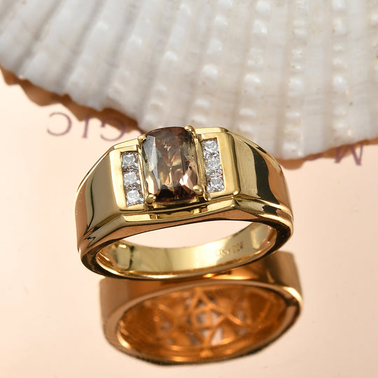 D'Joy AA Andalusit, Moissanit Ring 925 Silber 750 Gelbgold vermeil (Größe 20.00)   (10-16 Werktage Lieferzeit) ca. 1,57 ct