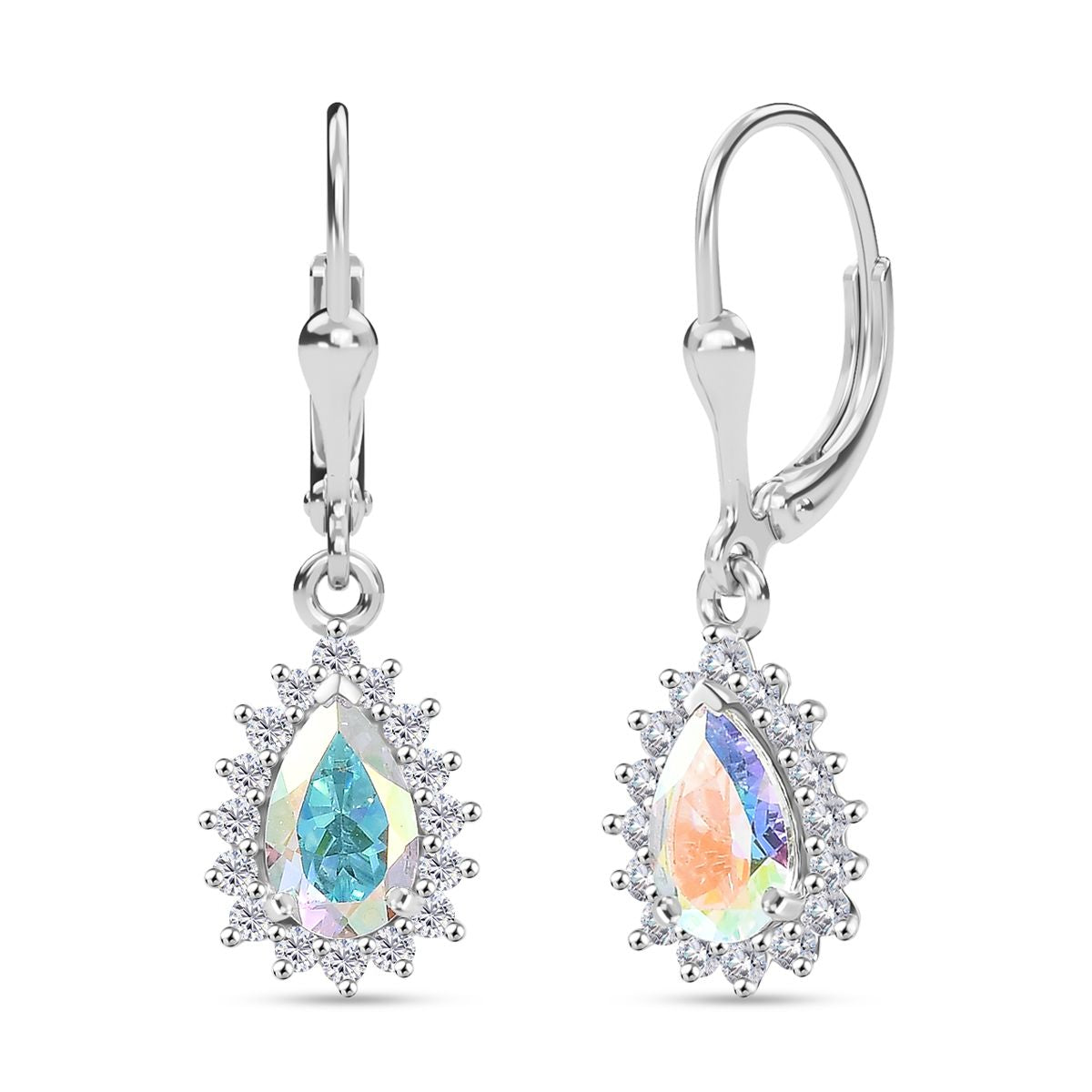 D'Joy Merkur mystischer Topas, Weißer Zirkon Ohrringe 925 Silber platiniert ca. 2.42 ct