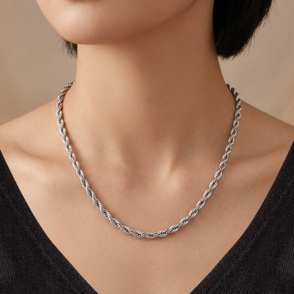 Kordelkette, 316L Edelstahl, ca. 50 cm, Silberfarben