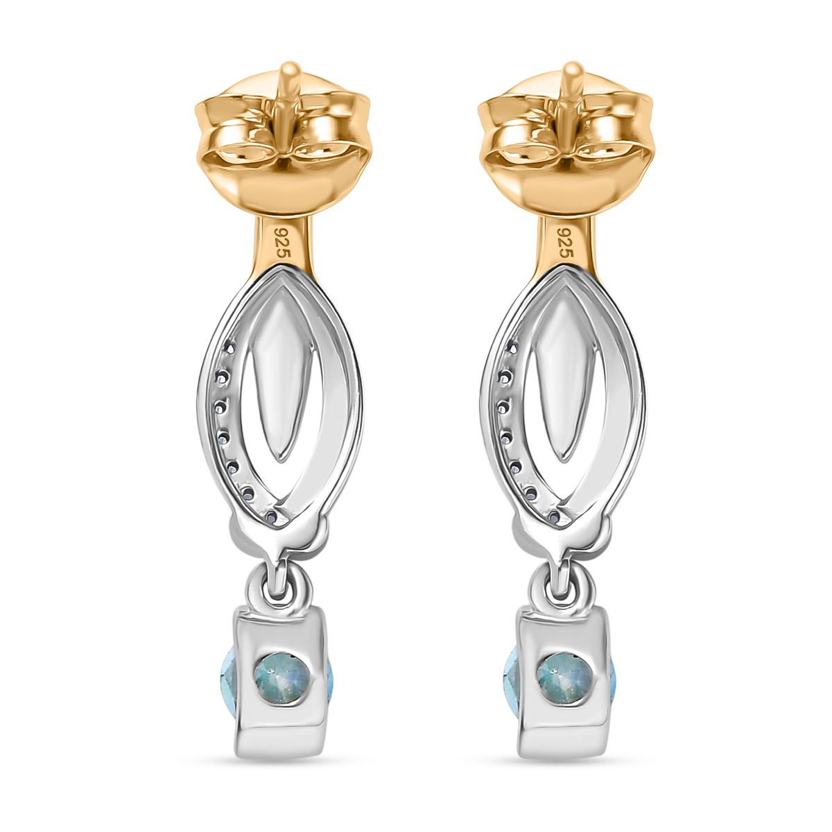D'Joy Blauer Zirkon, Weißer Zirkon Ohrringe 925 Silber platiniert und vergoldet ca. 0.83 ct