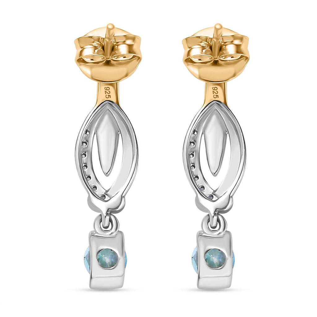 D'Joy Blauer Zirkon, Weißer Zirkon Ohrringe 925 Silber platiniert und vergoldet ca. 0.83 ct