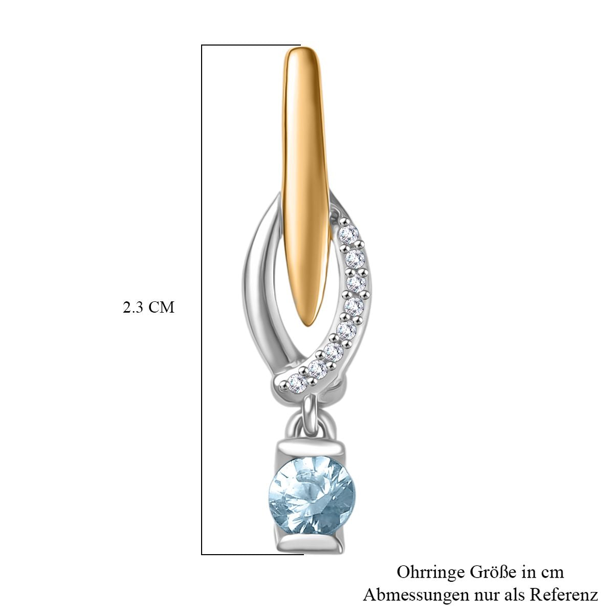 D'Joy Blauer Zirkon, Weißer Zirkon Ohrringe 925 Silber platiniert und vergoldet ca. 0.83 ct