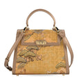 LA MAREY Crossbody Tasche aus 80% Seidenbrokat und 20% Echtleder, 24x10x20cm, Senfgelb