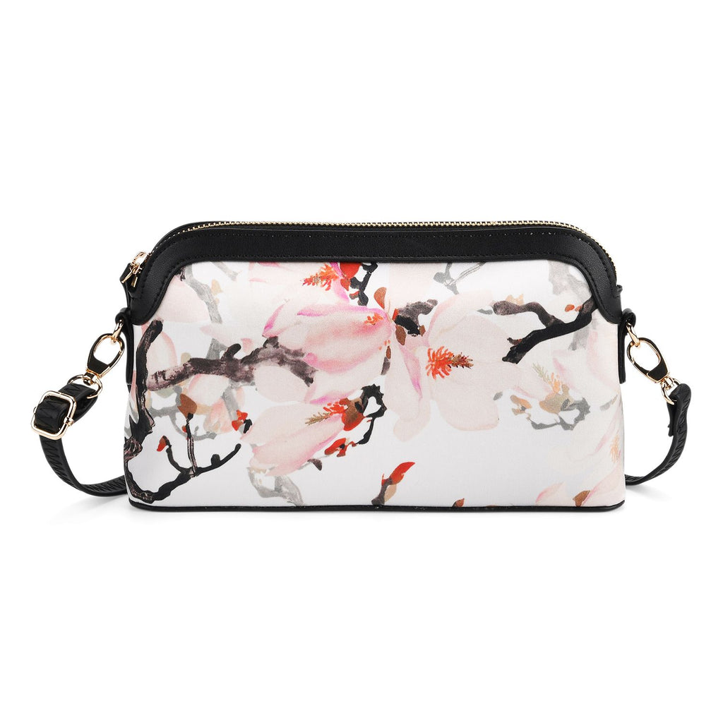 LA MAREY Signature - Seiden-Brokat-Crossbody-Bag, 24x6x14 cm, Grau Rosa