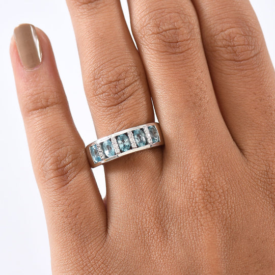 D'Joy AA Blauer Zirkon, Weißer Zirkon Ring 925 Silber rhodiniert (Größe 21.00) ca. 2,06 ct