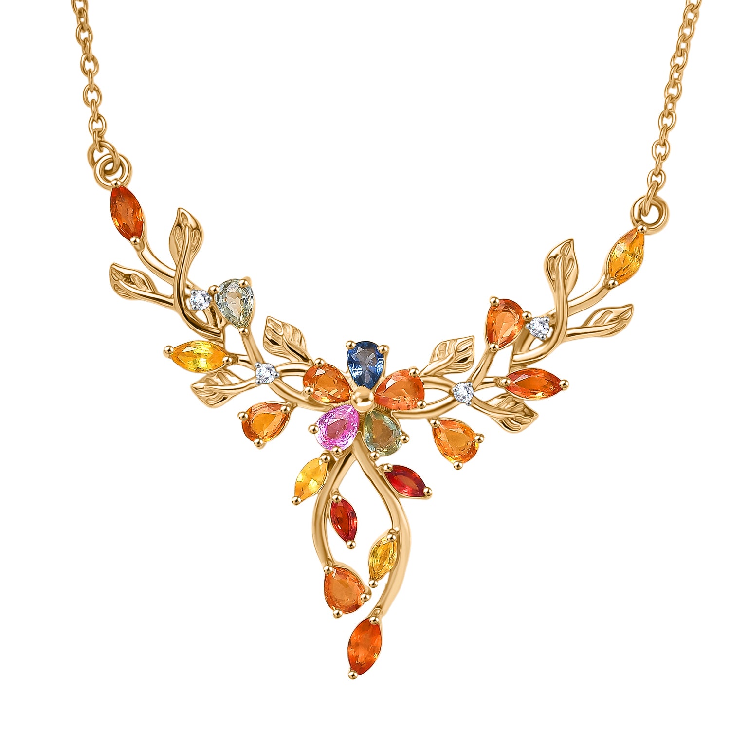 D'Joy AA Rosa Saphir, Mehrfarbig Saphir Halskette ca. 45 cm 925 Silber 750 Gelbgold Vermeil ca. 3,11 ct.