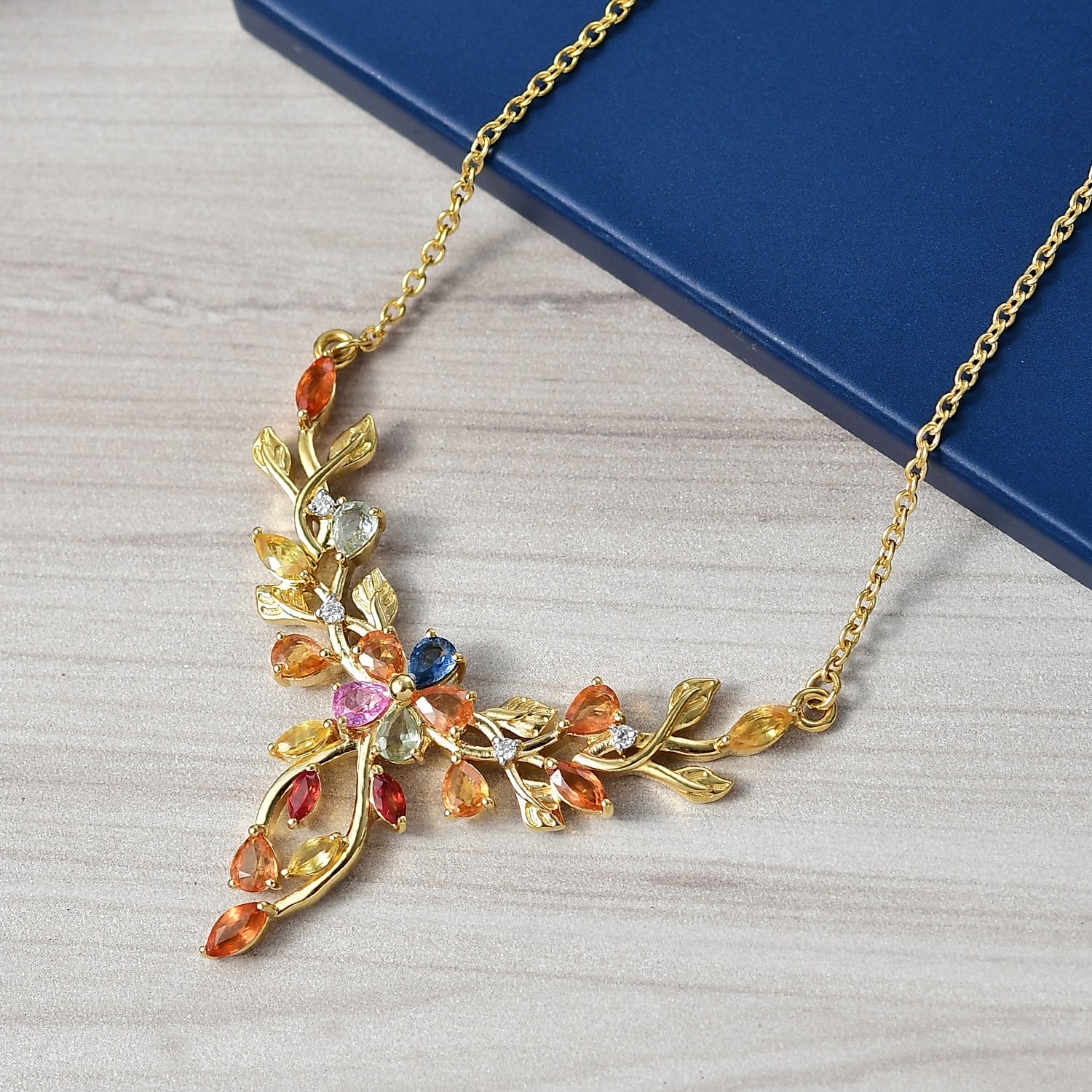 D'Joy AA Rosa Saphir, Mehrfarbig Saphir Halskette ca. 45 cm 925 Silber 750 Gelbgold Vermeil ca. 3,11 ct.